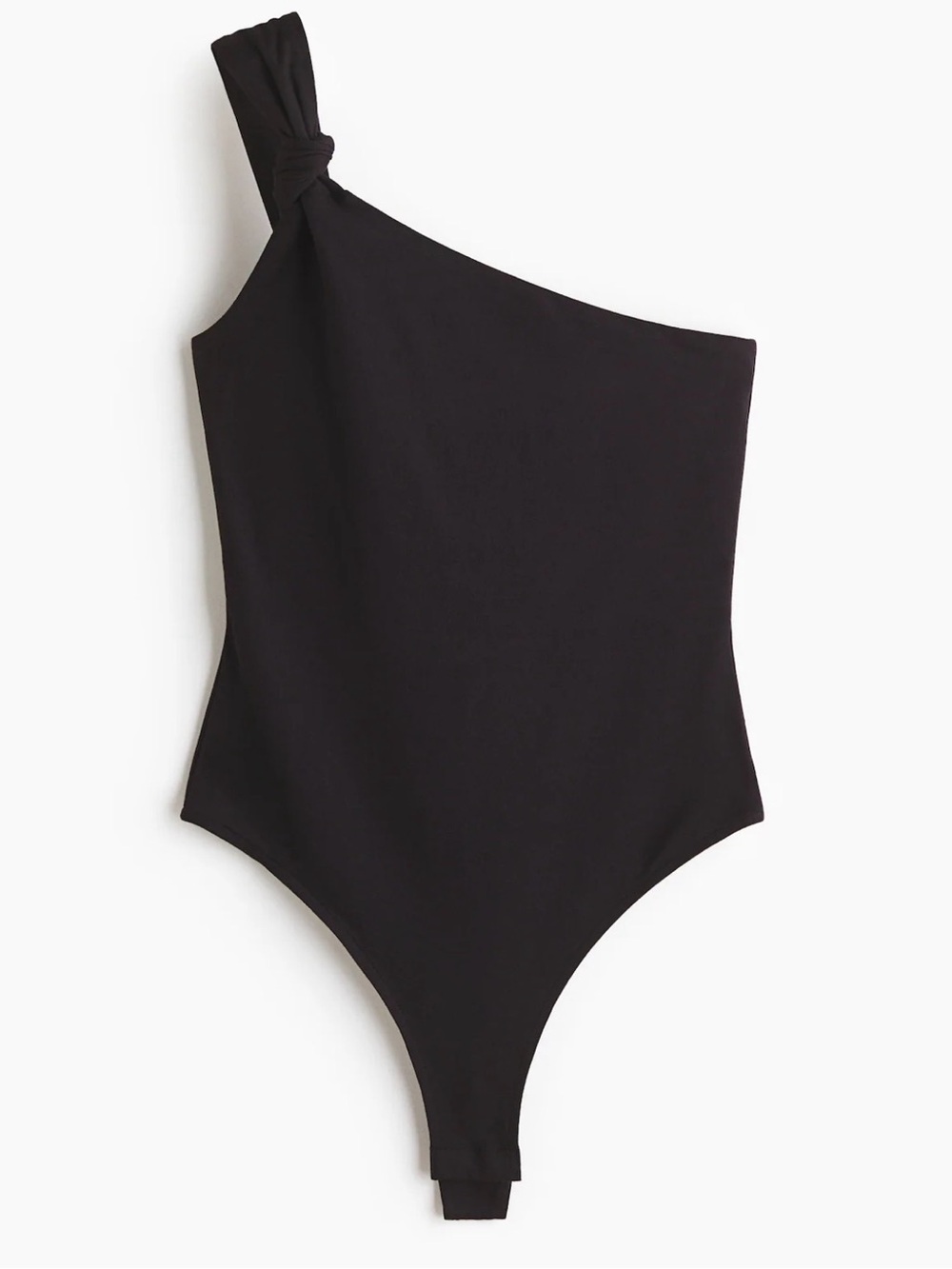 H&M One-Shoulder Knotted Strap One-Piece Thong Bodysuit Black - Small